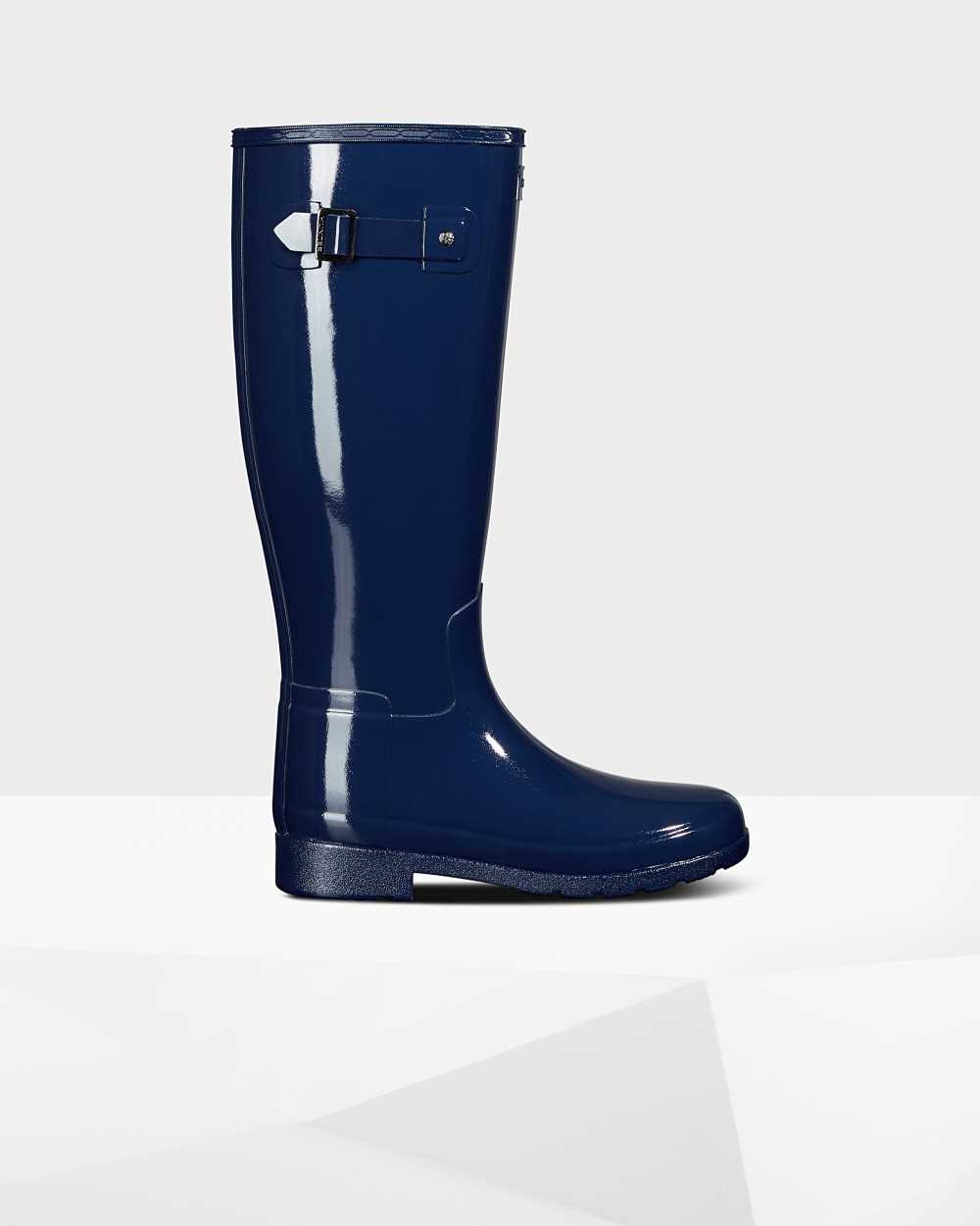 Stivali Pioggia Hunter Original Refined Tall Gloss Donna - Blu | 686-346501 IT